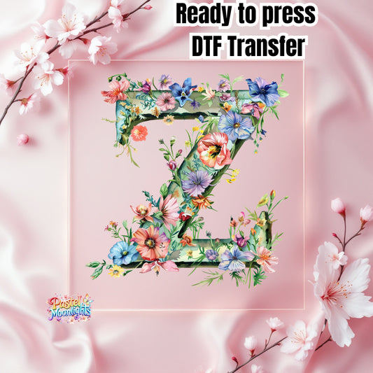 Flower Letter Design Z DTF Print Ready to Press