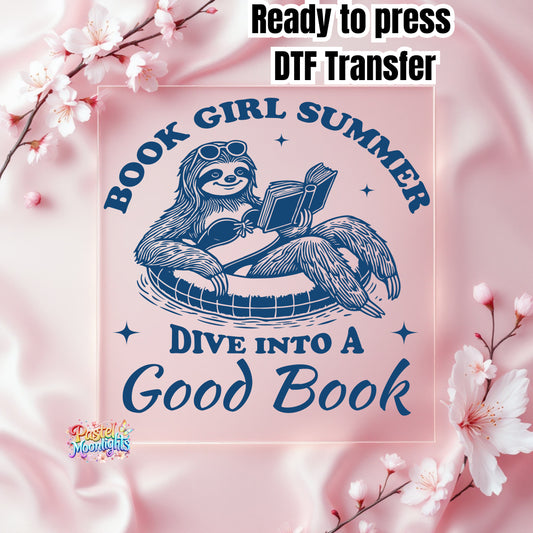 Book girl summer dive into a good book DTF Print Ready to Press