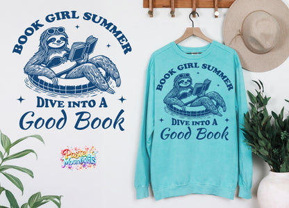 Book girl summer dive into a good book DTF Print Ready to Press