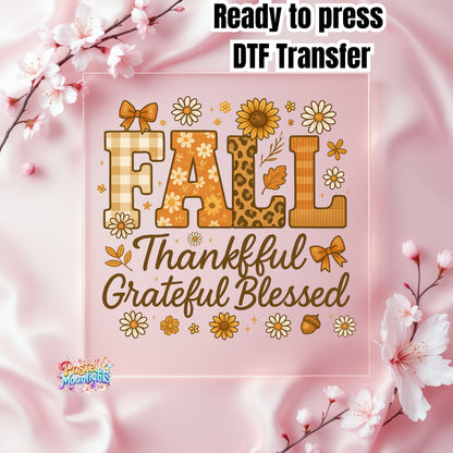 Fall Thankful Grateful Blessed DTF Print Ready to Press