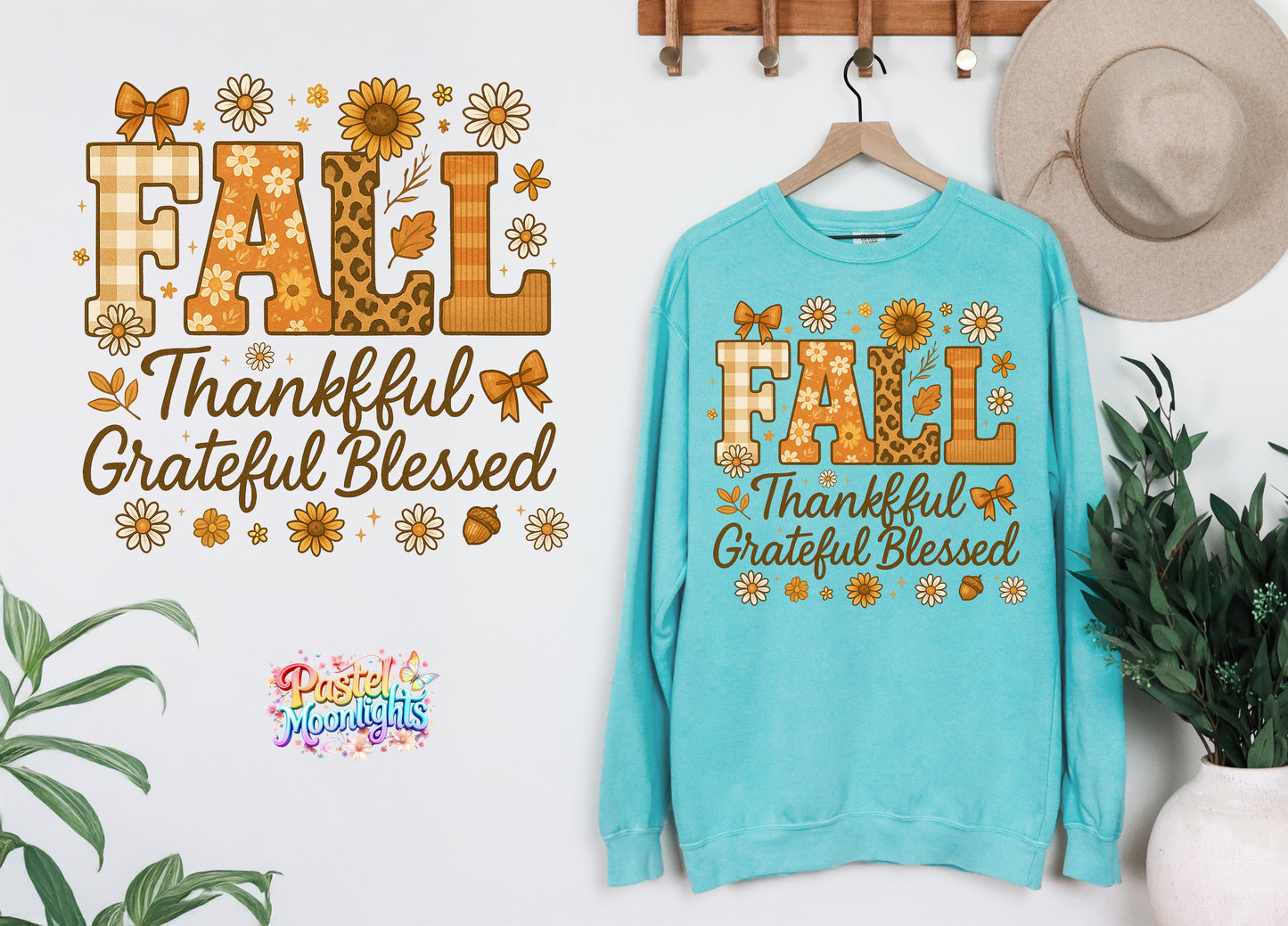 Fall Thankful Grateful Blessed DTF Print Ready to Press