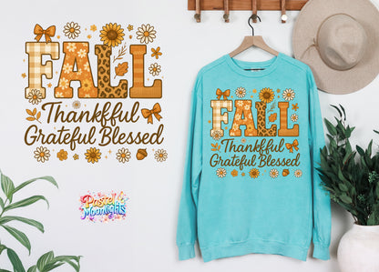 Fall Thankful Grateful Blessed DTF Print Ready to Press