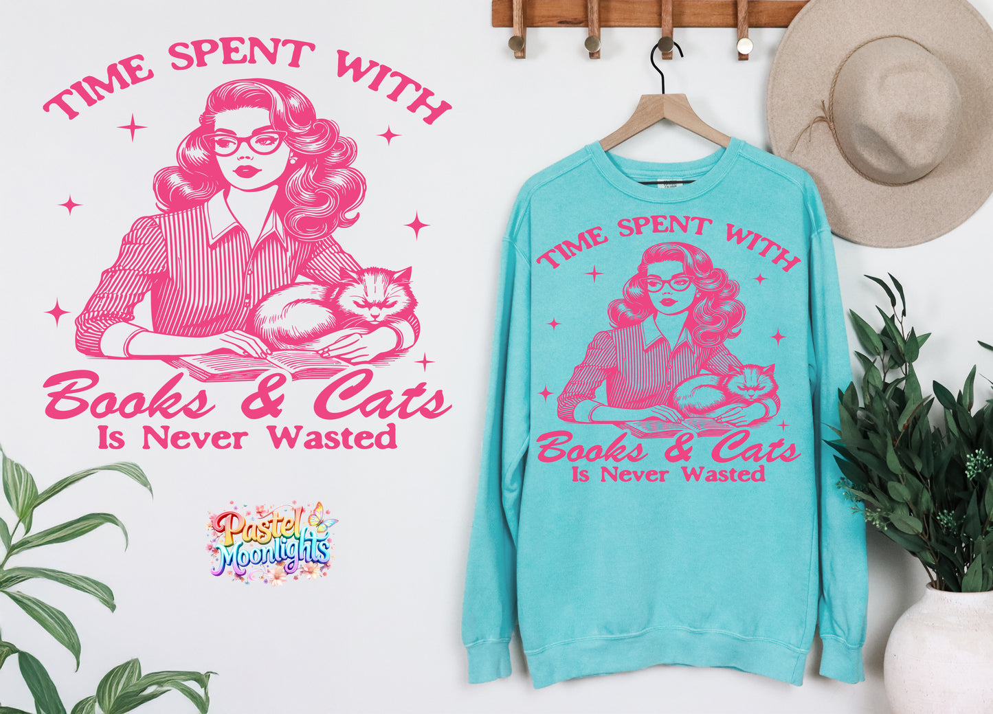 Time spent with books & cats is never wasted DTF Print Ready to Press