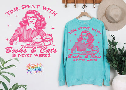 Time spent with books & cats is never wasted DTF Print Ready to Press